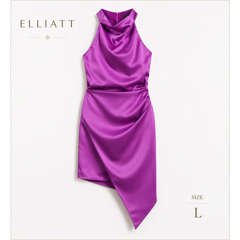 Elliatt Satin Halter Cocktail Dress Violet Asymmetrical Large NWT